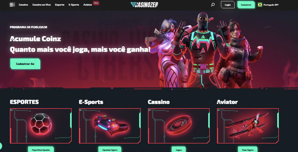 No cassino você ficará surpreso com a variedade de categorias de jogos disponíveis para jogar como: Melhores Jogos, Novos Jogos, Slots, Jogos de Cartas, Jogos de Mesa, Poker, Jogos Arcade, Jackpots e Megaways Slots.